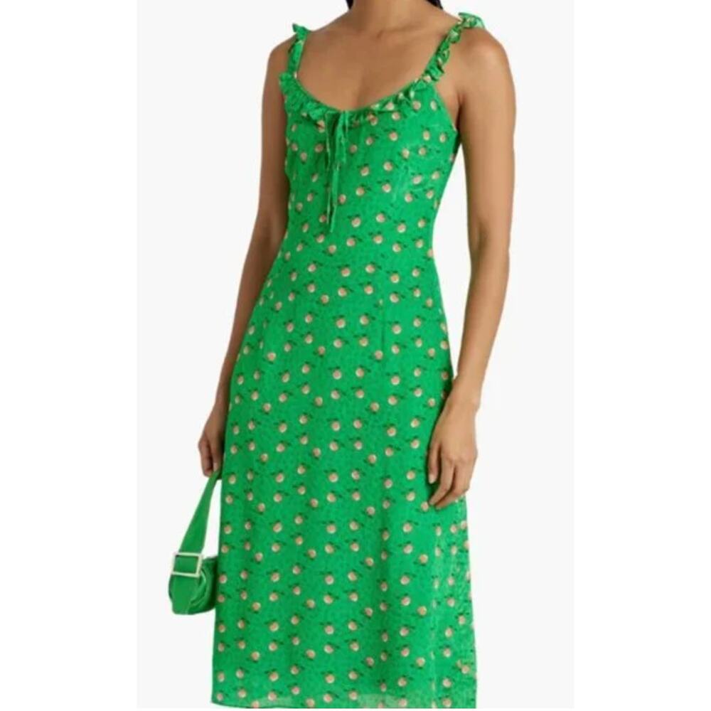Hvn Danica Ruffled Printed Crepe De Chine Midi Dress size 2
